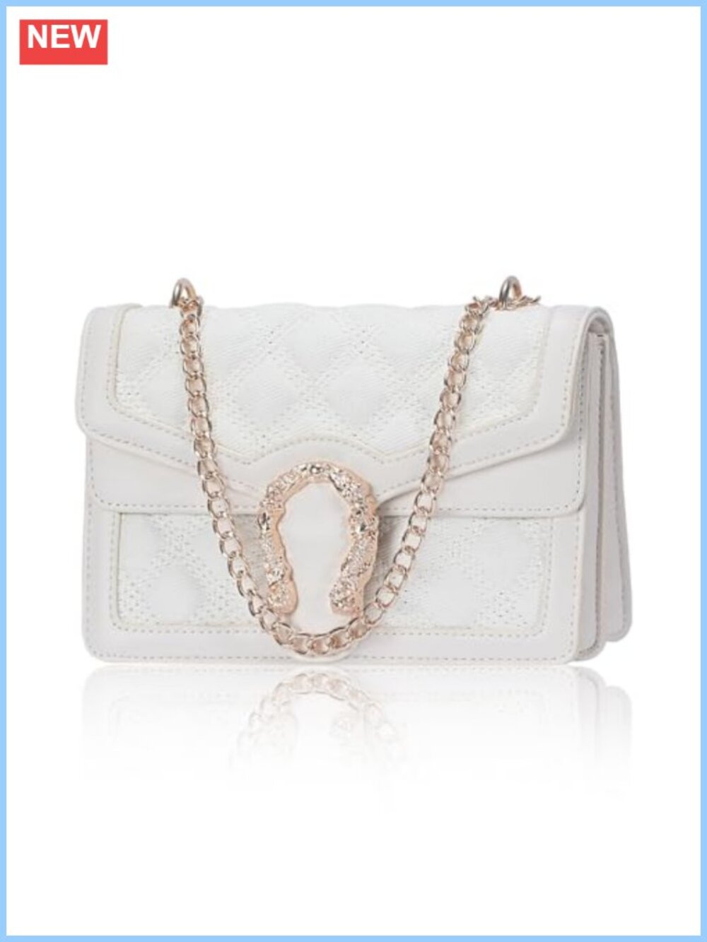 Snake Print Chain Crossbody Satchel Purse PU Leather Quilted Shoulder Bag